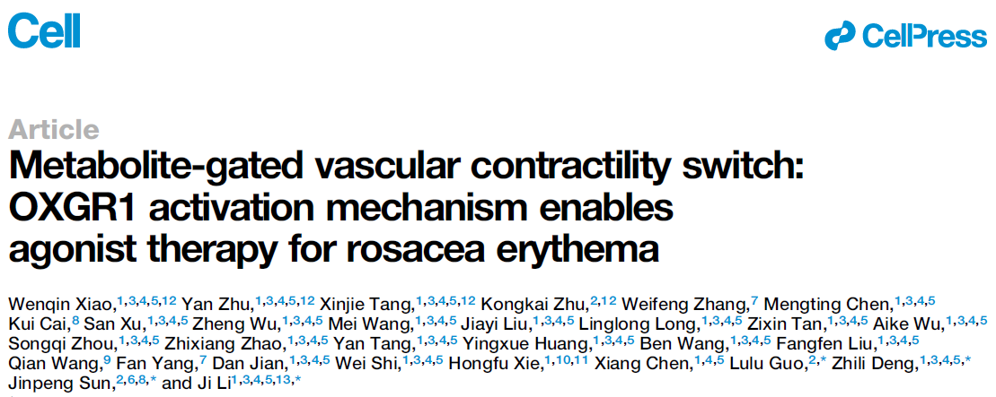 Metabolite-gated vascular contractility switch: OXGR1 activation mechanism enables agonist therapy for rosacea erythema