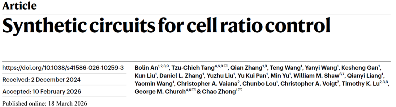 Synthetic circuits for cell ratio control