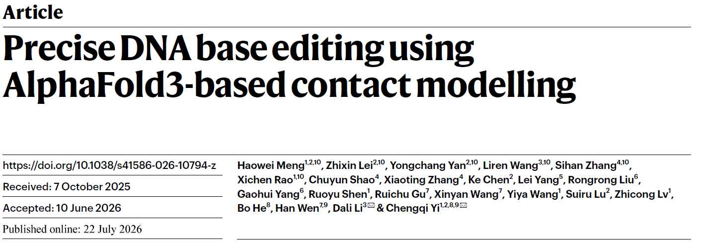 Precise DNA base editing usingAlphaFold3-based contact modelling